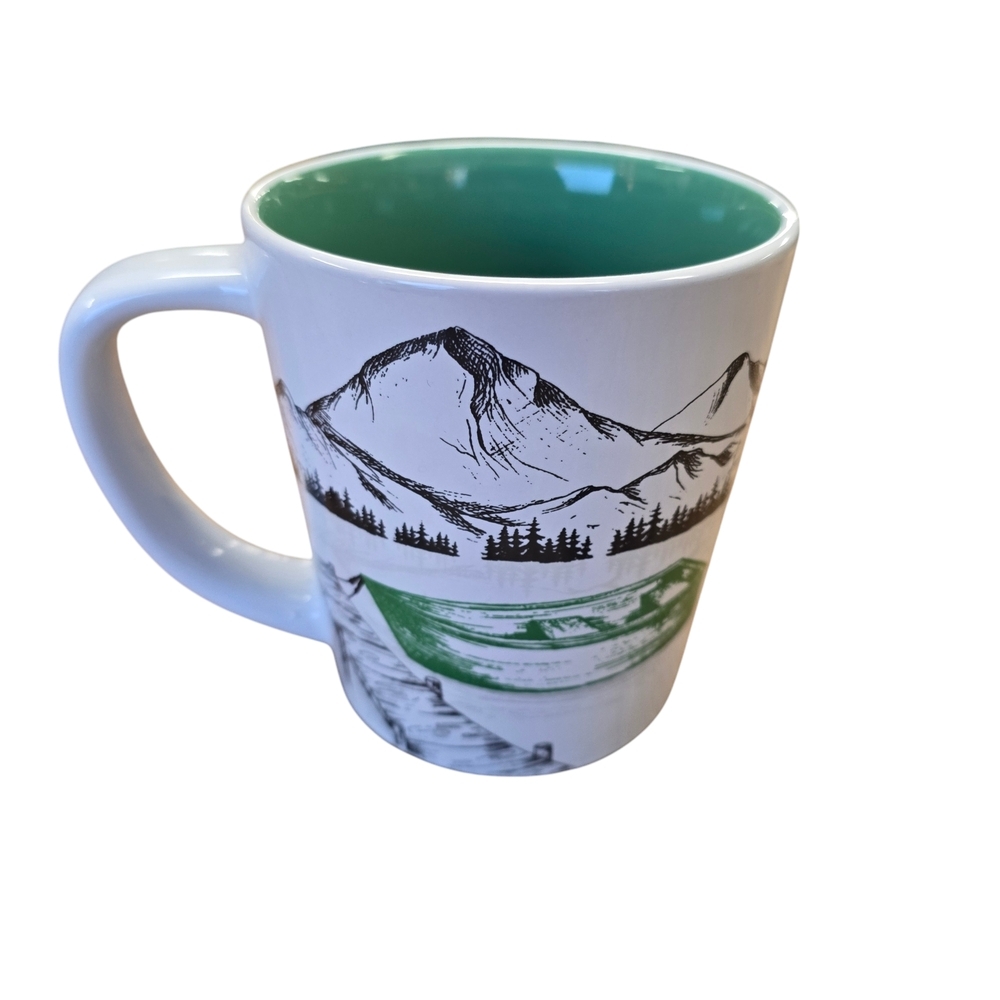 Tim Hortons Green and White Ceramic Mug with Mountain Design 2018 TIMMIES